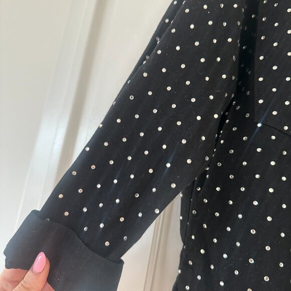 NWT Zara Button Up Shirt Black Denim Oversized Fit Rhinestone Appliques Allover - Picture 7 of 9